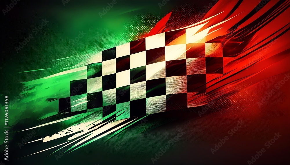 Poster Abstract racing flag design with dynamic colors.