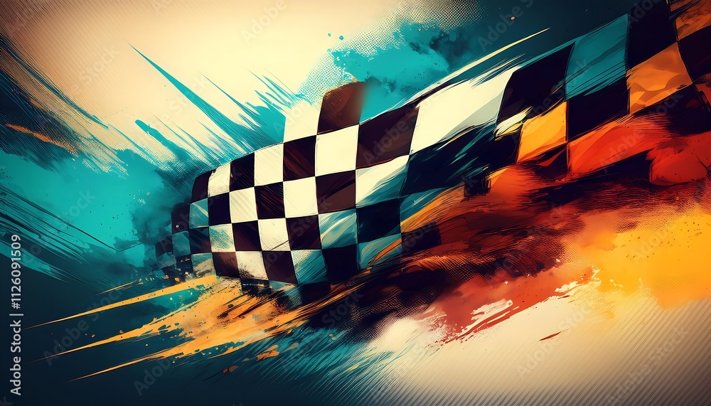 Poster Abstract racing theme with checkered pattern.