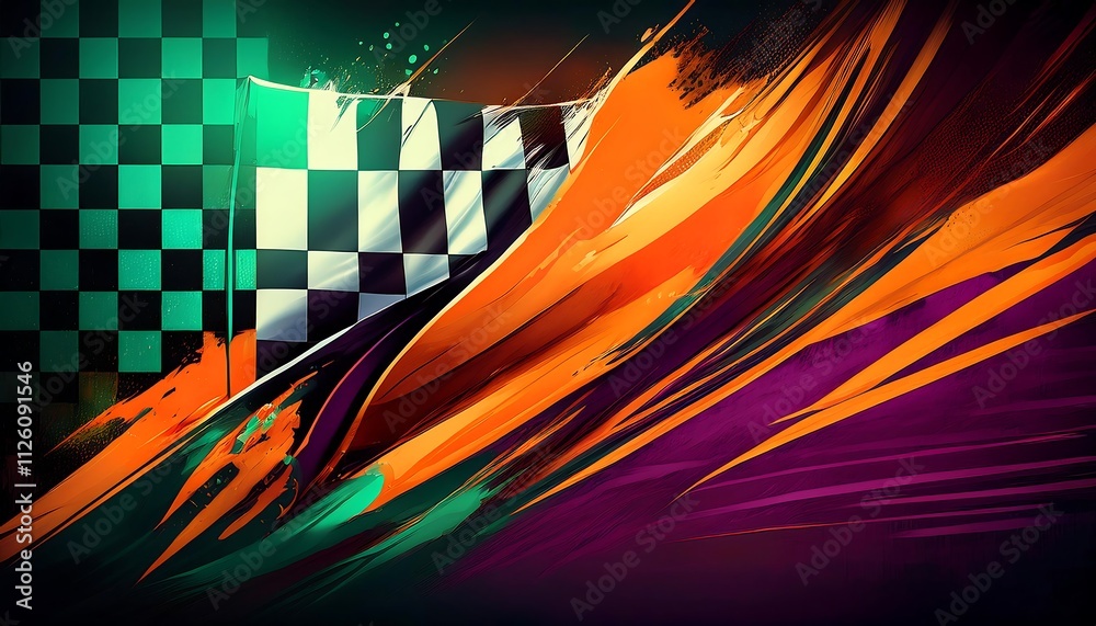 Poster Vibrant racing flag and dynamic motion design.