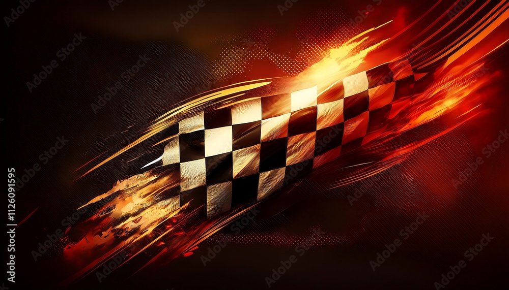 Aufkleber dynamic racing flag with fiery effects.