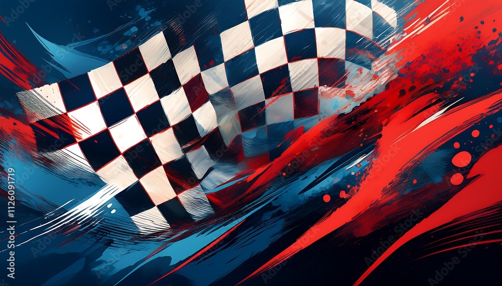 Poster Abstract racing flag with dynamic colors.
