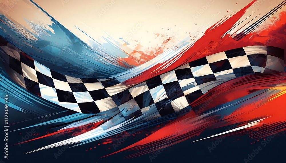 Poster Abstract racing flag design with dynamic colors.