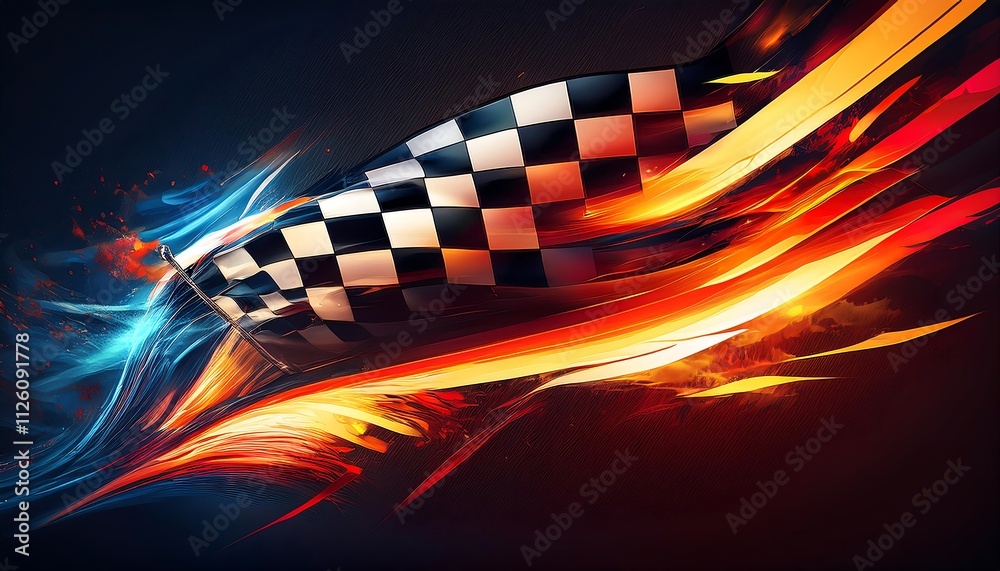 Aufkleber dynamic racing flag with vibrant motion effects.