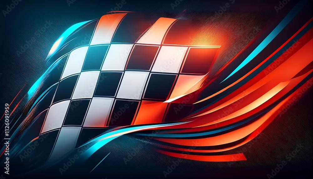 Poster Dynamic racing flag with vibrant motion effects.
