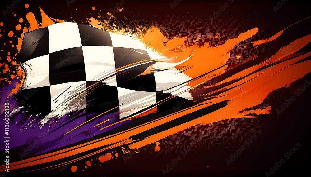 Poster Racing flag with dynamic splashes of color.