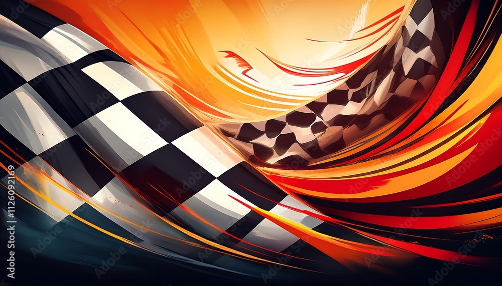 Aufkleber dynamic abstract design featuring racing flags.