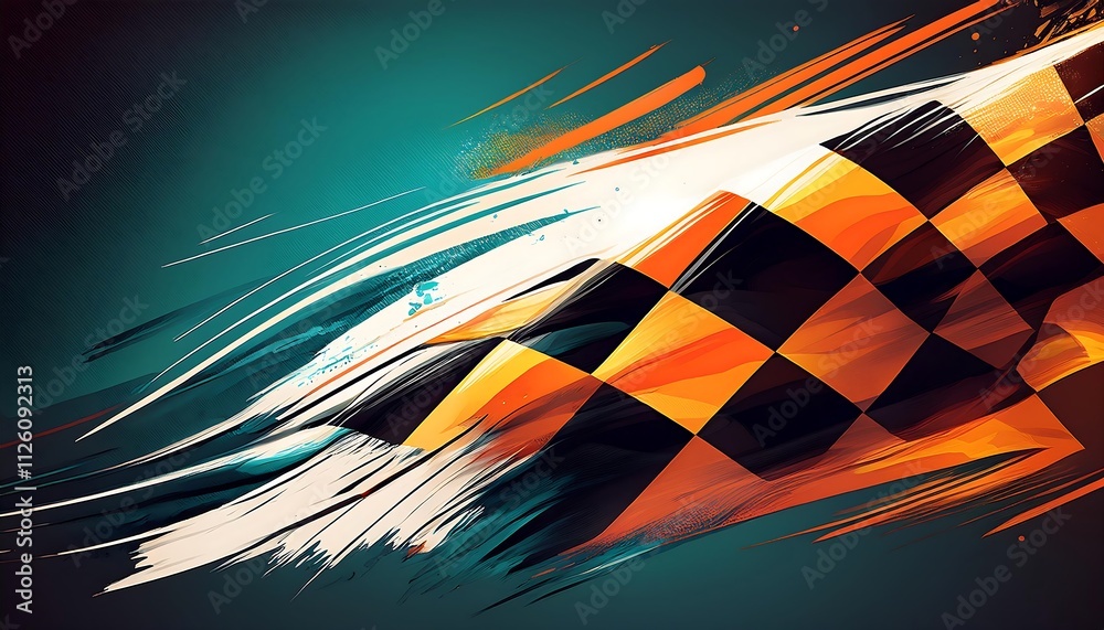 Poster abstract racing flag design with vibrant colors.