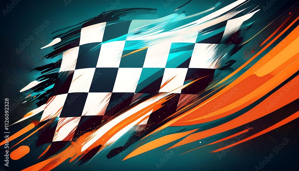 Poster abstract racing flag with dynamic brush strokes.