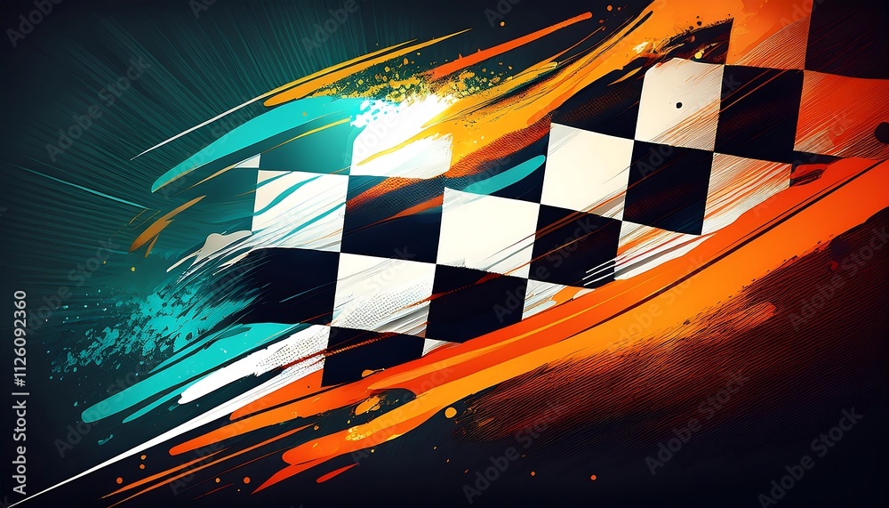 Poster abstract racing flag design with vibrant colors.