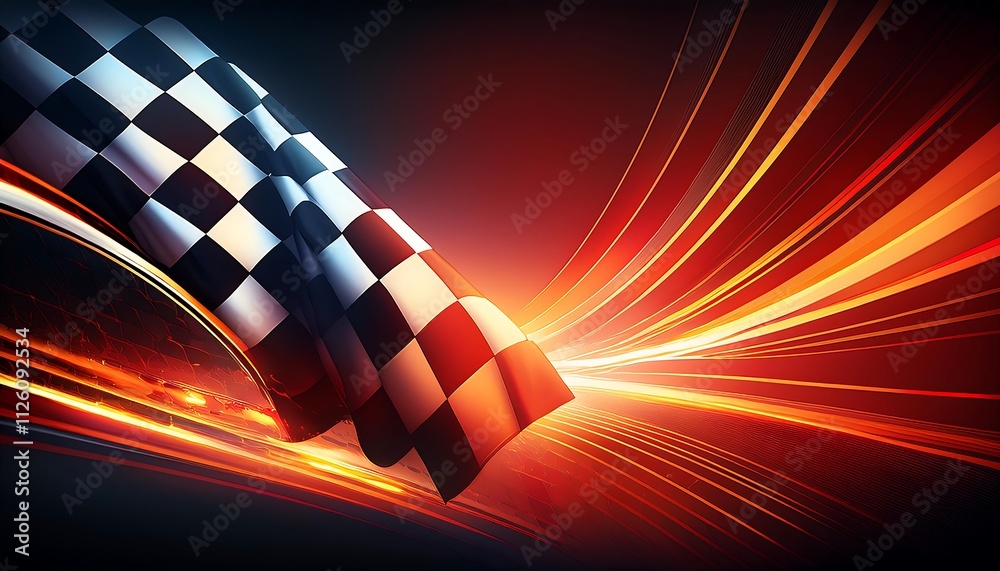 Poster Dynamic checkered flag with vibrant motion effects.