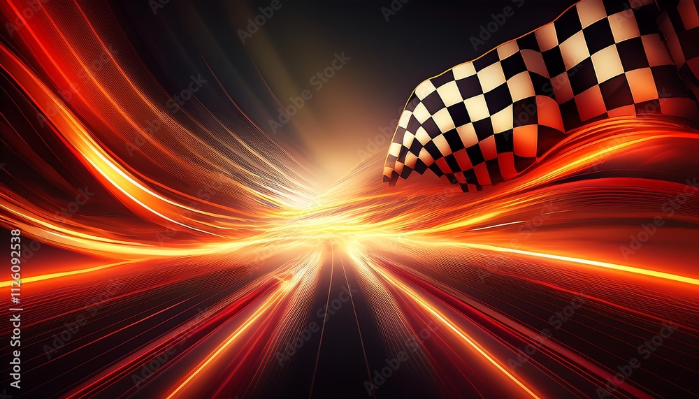 Poster Dynamic racing scene with a checkered flag.