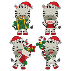 cute zebra celebrate christmas vector illustration