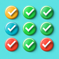 green, red and gray check mark buttons with light shadow