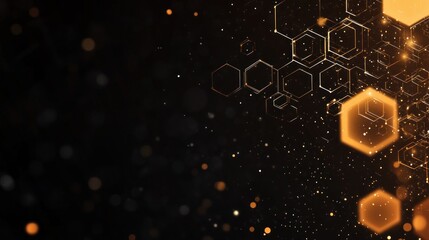 Abstract Golden Hexagons in Dark Background