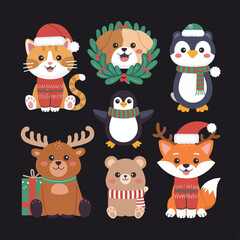 Adorable Christmas Animal Characters in Festive Attire