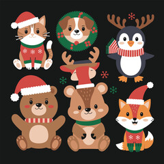 Adorable Christmas Animal Characters in Festive Attire