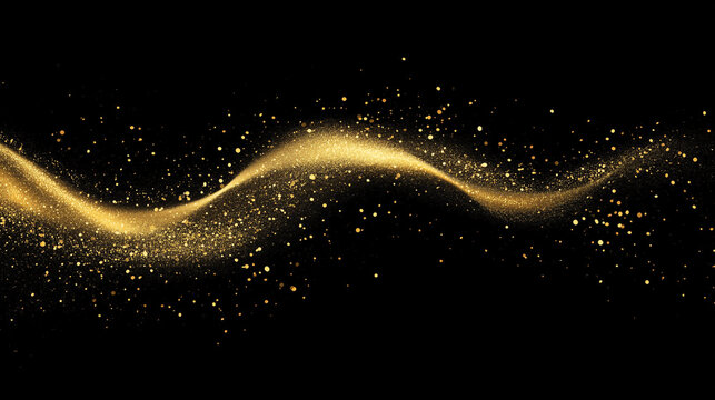 dark abstract background with wave shaped golden dust splash