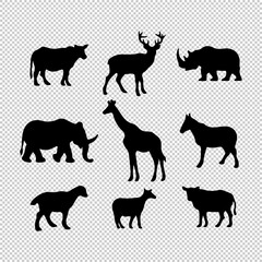 Animals silhouette transparent background.