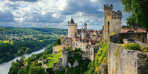Obraz premium Historical castle set within an old town, showcasing architectural beauty and rich history, making this historical castle a captivating subject for history enthusiasts and photographers.