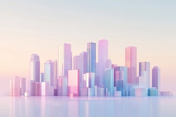 Naklejka premium 3D rendering of a modern city skyline with skyscrapers and buildings in pastel colors. Cityscape background,