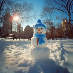 Obraz premium cheerful snowman in a winter landscape