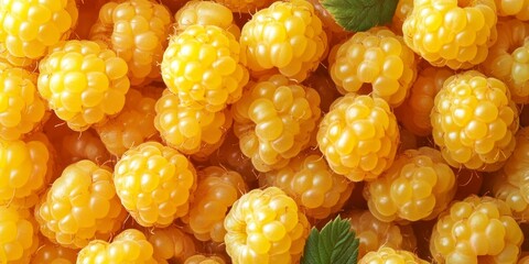 Delight in the vibrant hues of yellow raspberries, showcasing the beauty of summer berries. These...