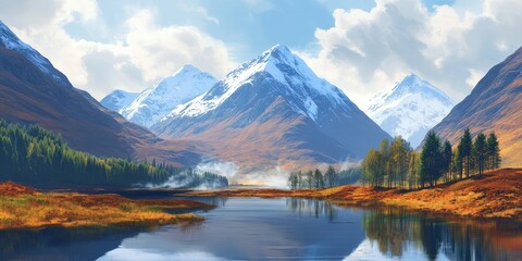 Obraz premium Breathtaking mountain landscape showcasing stunning highlands, perfect for summer adventures amidst the majestic peaks of the mountains, ideal for capturing nature s beauty and serenity.