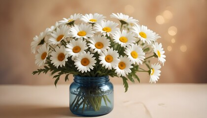 Flores de margaritas blancas sobre un fondo suave y de tonos c&aacute;lidos