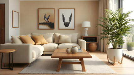 Interior mockup, living room have sofa and decoration,3d rendering.