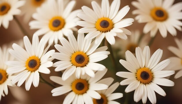 Flores de margaritas blancas sobre un fondo suave y de tonos c&aacute;lidos