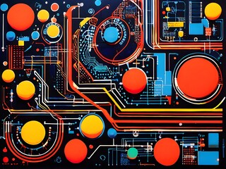 Obraz premium vibrant mix of abstract circuitry intertwined with basketball balls, representing AI role in personalized sports training