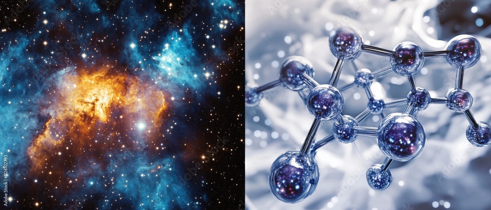 Wall mural exploring the universe from galaxies to molecules