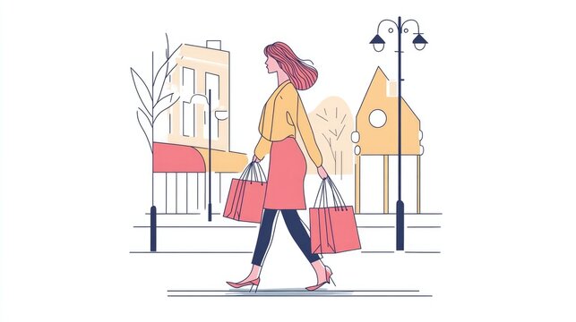 woman walking with shopping bags in city clip art preview