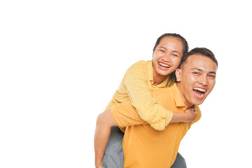 Fototapeta premium indoor portrait of an Asian male couple holding their female partner