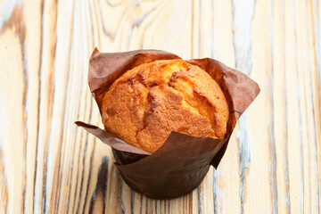 Sweet Baked vanilla muffins ( cupcake )  . Top view