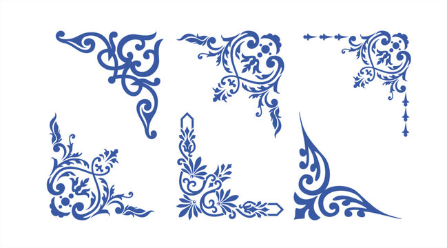 Decorative corners frames doodle set. Vintage decorative angle border with hearts. Wedding design elements, flower decoration. Hand drawn vector illustration isolated on white background