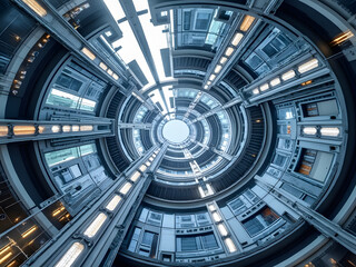 Obraz premium Unique architectural design captures the intricate details of a circular atrium in a modern building