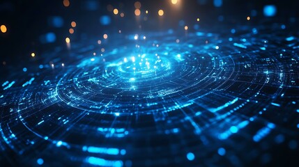 Abstract science background with layered blue textures and glowing technological elements