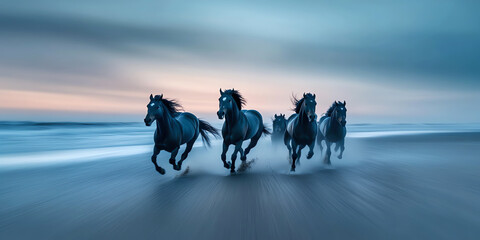 horses on the beach, AI generated