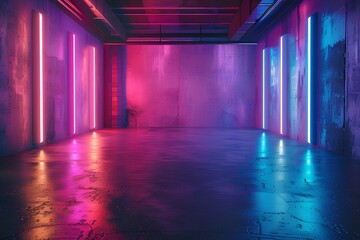 A room with pink and blue lights in it