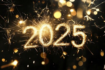 2025 celebration sparkler golden lights