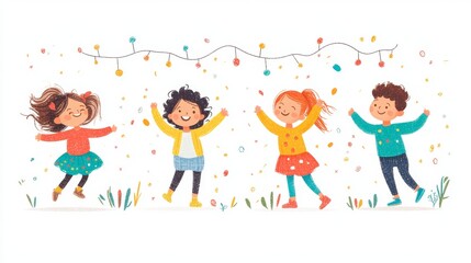 Fototapeta premium Happy Children Playing Together in Colorful Outdoor Scene
