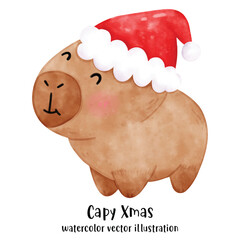 Capybara Christmas, holiday, capybara watercolor. vector. illustration