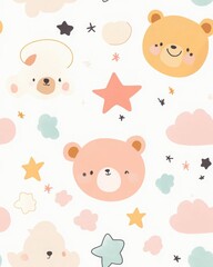 Naklejka premium Cute Nursery Pattern with Teddy Bears and Stars