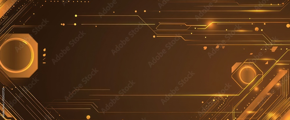 Poster Abstract digital background with circuitry and glowing elements in warm tones.