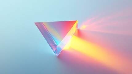 Minimalist design showcasing a prism dispersing colorful light onto a white background