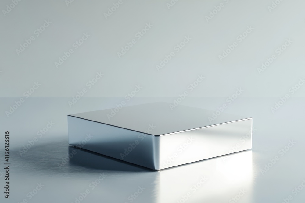 Aufkleber A reflective, minimalist rectangular object on a smooth surface, emphasizing simplicity.
