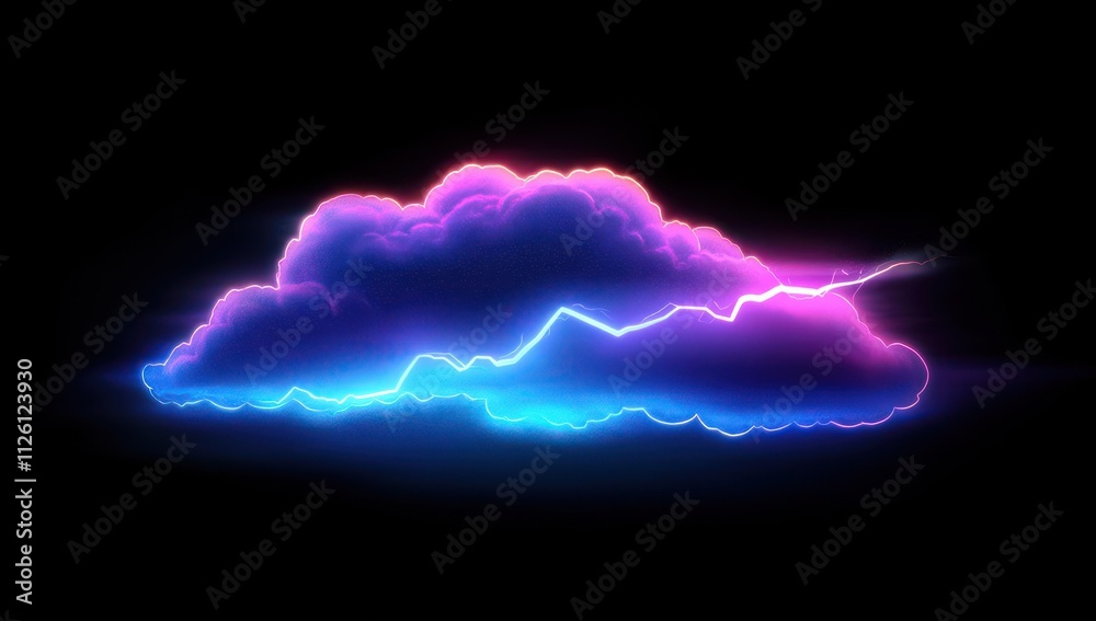 Poster a vibrant, neon cloud with lightning, creating a dramatic and futuristic visual effect.