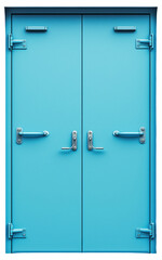 Fototapeta premium Blue double industrial doors with metal handles and hinges