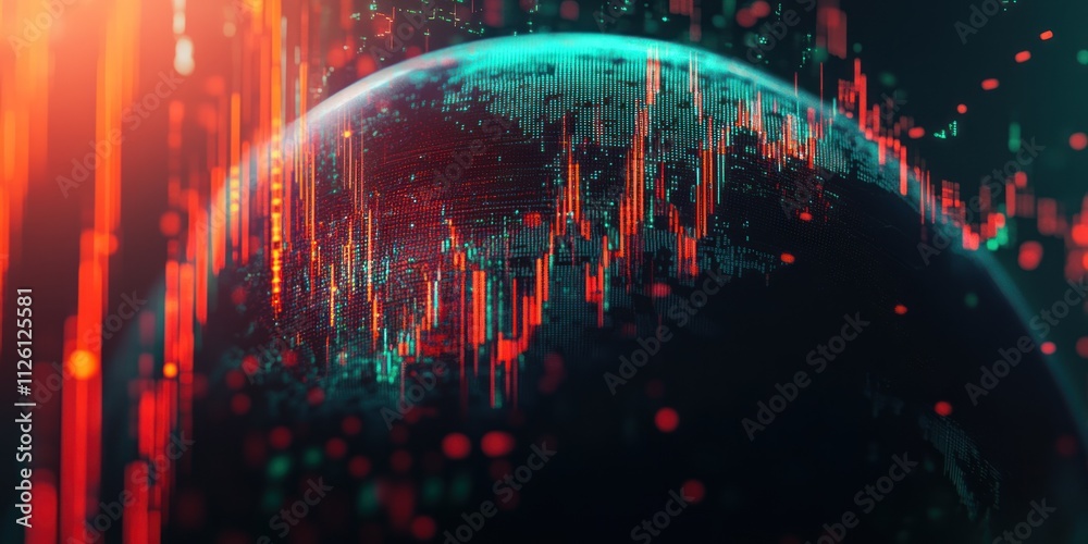 Fototapete A digital representation of Earth with data visualizations and abstract patterns.